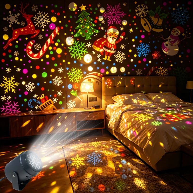 TEMU Portable Led Projection Party Light With Low Voltage Operation Suitable For Home, Stage & Christmas Decorations - Indoor Holiday Atmosphere