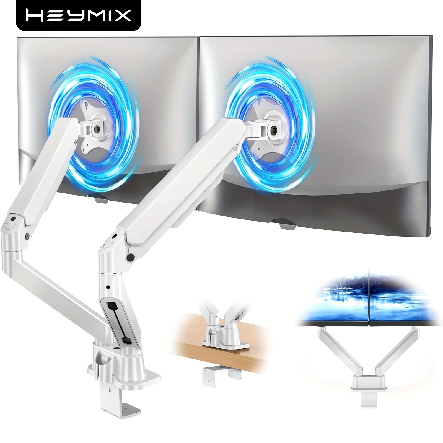 TEMU Dual Monitor Stand, Adjustable Computer Monitor Arm Gas Spring Swivel Dual Monitor Mount, Dual Arm Gas Vesa Monitor Stand For 13"-32" Led/lcd Up