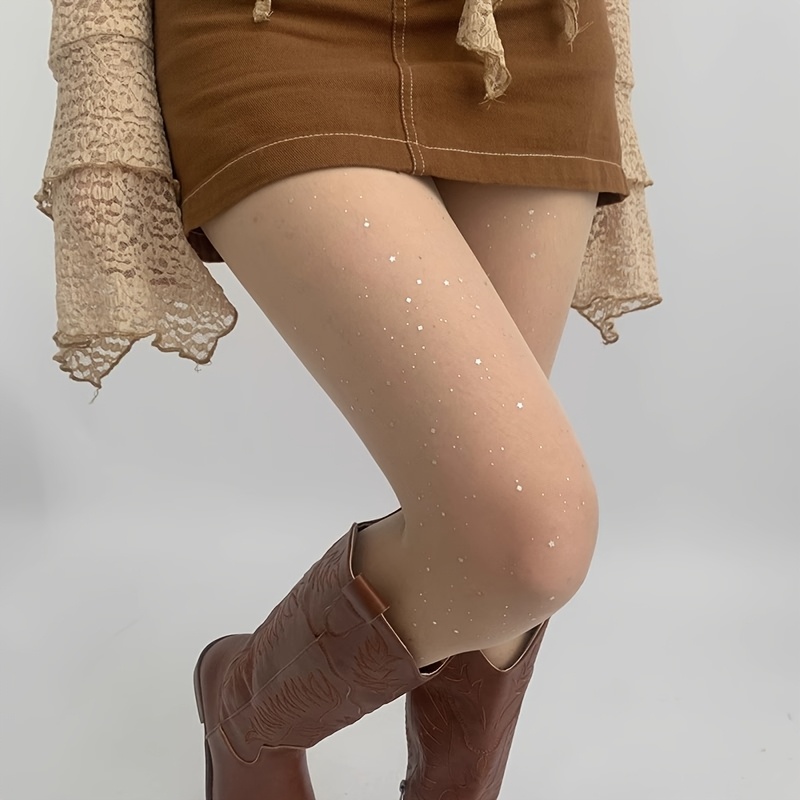 

1 Pair Women' Sequin Sheer Tights, 88% Polyamide 12% Spandex, Knit Fabric, Solid Color, Hand Wash, Starry Glitter Pantyhose