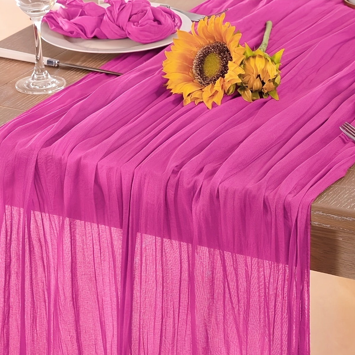 120 Inches Hot Pink Cheesecloth Table Runner | Boho Gauze Cheese Cloth Table Decor For Xmas , Parties, Weddings, Universal Holiday Use