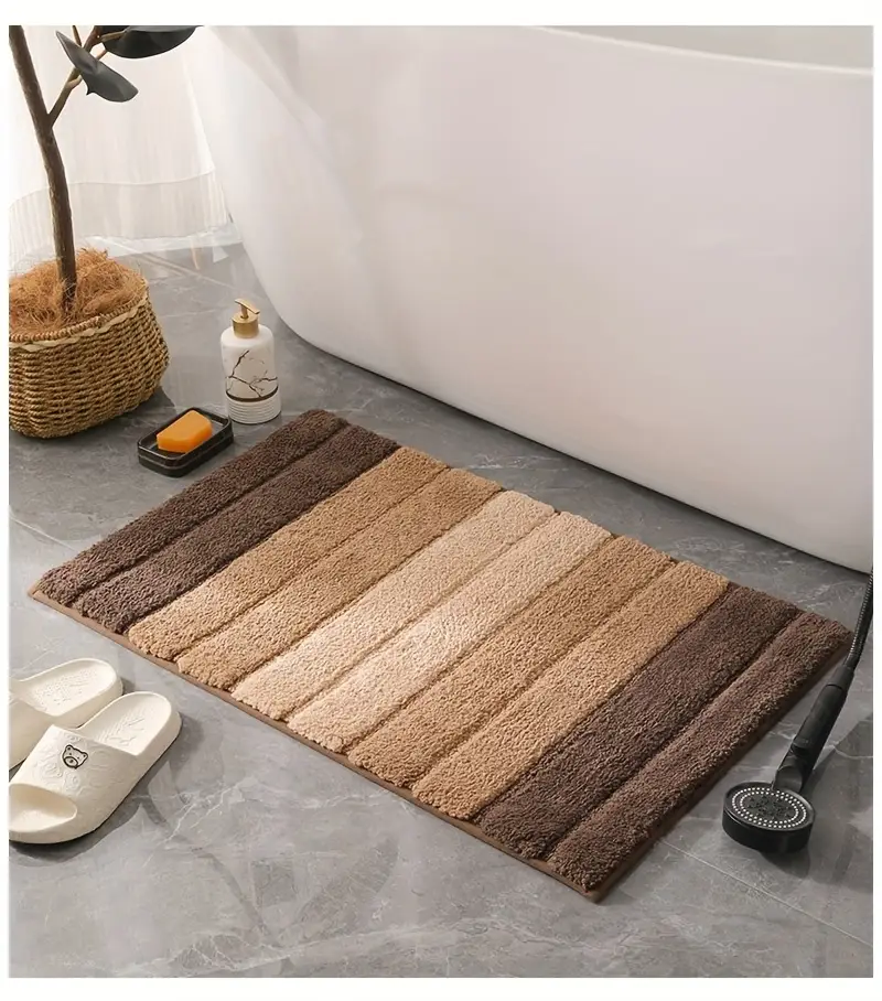 1pc striped flocking bath mat luxury thick ultra bathroom door mat non slip super soft absorbent bath rug machine washable bathroom mat suitable for bedroom living room kitchen entrance mat Product details 2