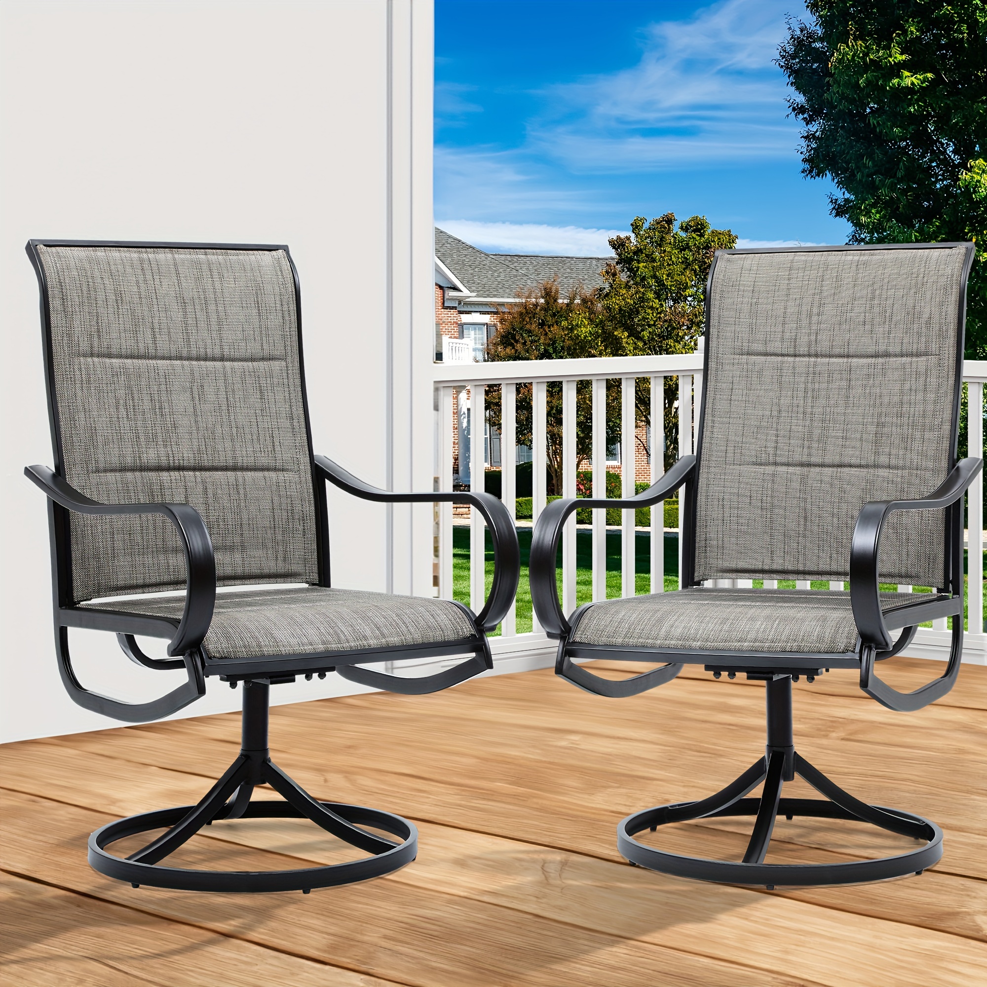 

Dwvo Padded Swivel Patio Chairs Set Of 2, Textile Swivel Outdoor Chairs Set W/heavy Duty Metal Frame, All Weather Patio Swivel Chairs Set Ideal For Backyard Deck Garden & Indoors, Brown