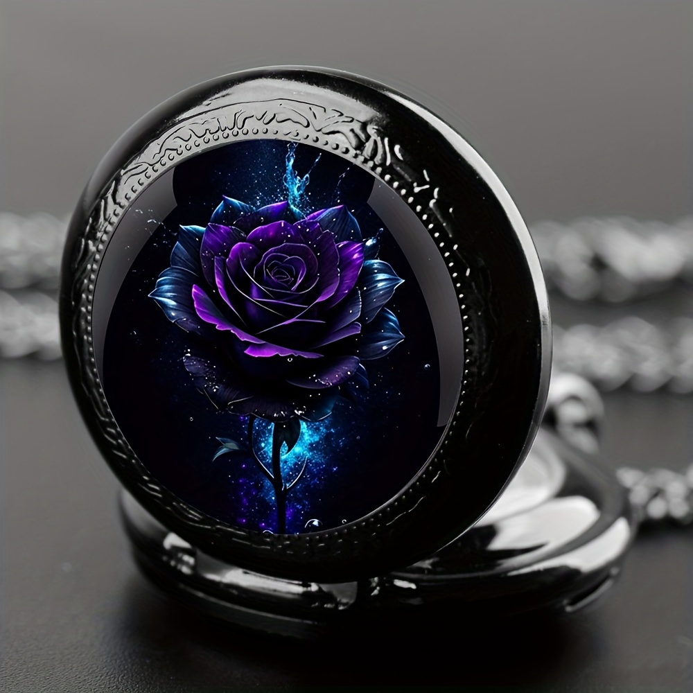 1pc retro rose quartz pocket watch black necklace pocket watch for men and women gift accessories 6