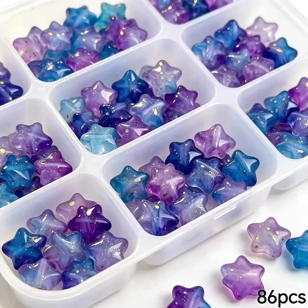 TEMU 86pcs 10mm Gradient Starry Sky Glitter Acrylic Pentagram Beads With Holes, Mini Star Loose Beads For Ancient-style Hair Accessories Tassels,