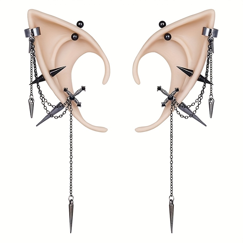 Image of 2pcs/1-pair Elf Ears With Accents, Dark Gothic Style Women's Headwear, Cosplay Party Performance Accessories