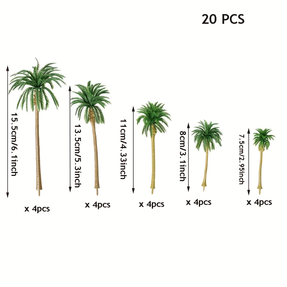 Image of Set Of 20 Artificial Palm Tree Models, Perfect For Summer Hawaiian Parties. Miniature Palm Trees 5 Different Sizes And Are Made Of Plastic, Ideal For Landscape Decoration