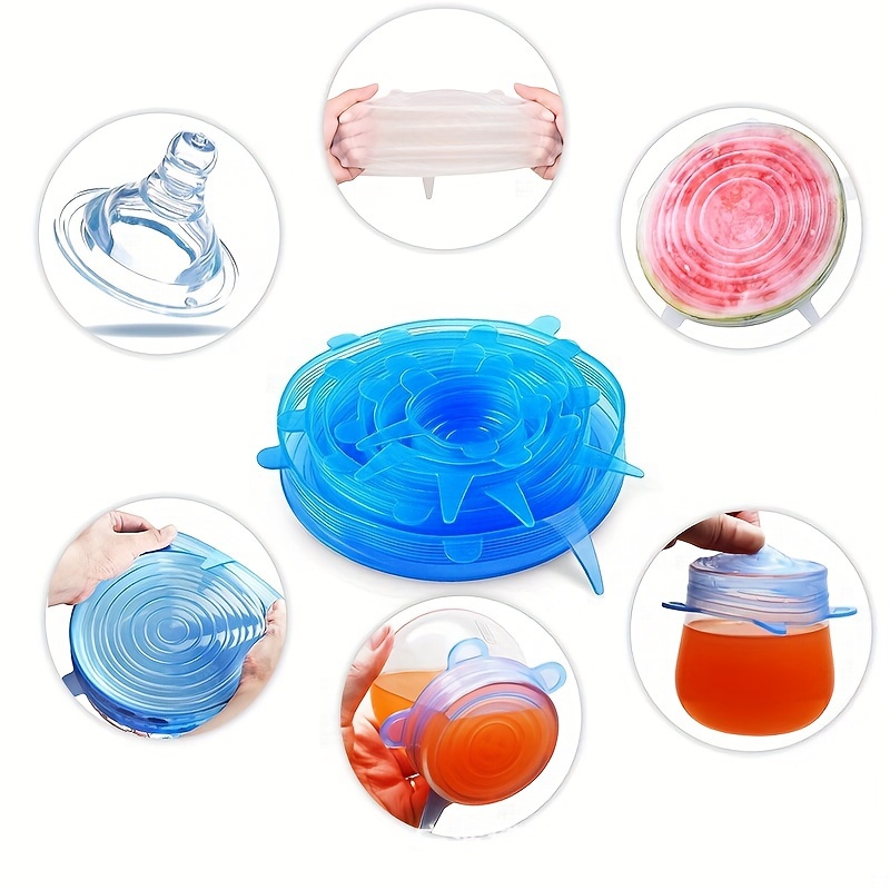 6pcs set reusable silicone food covers square stretchable dishwasher safe lids for bowls plates containers fruits vegetables fresh silicone food storage details 6