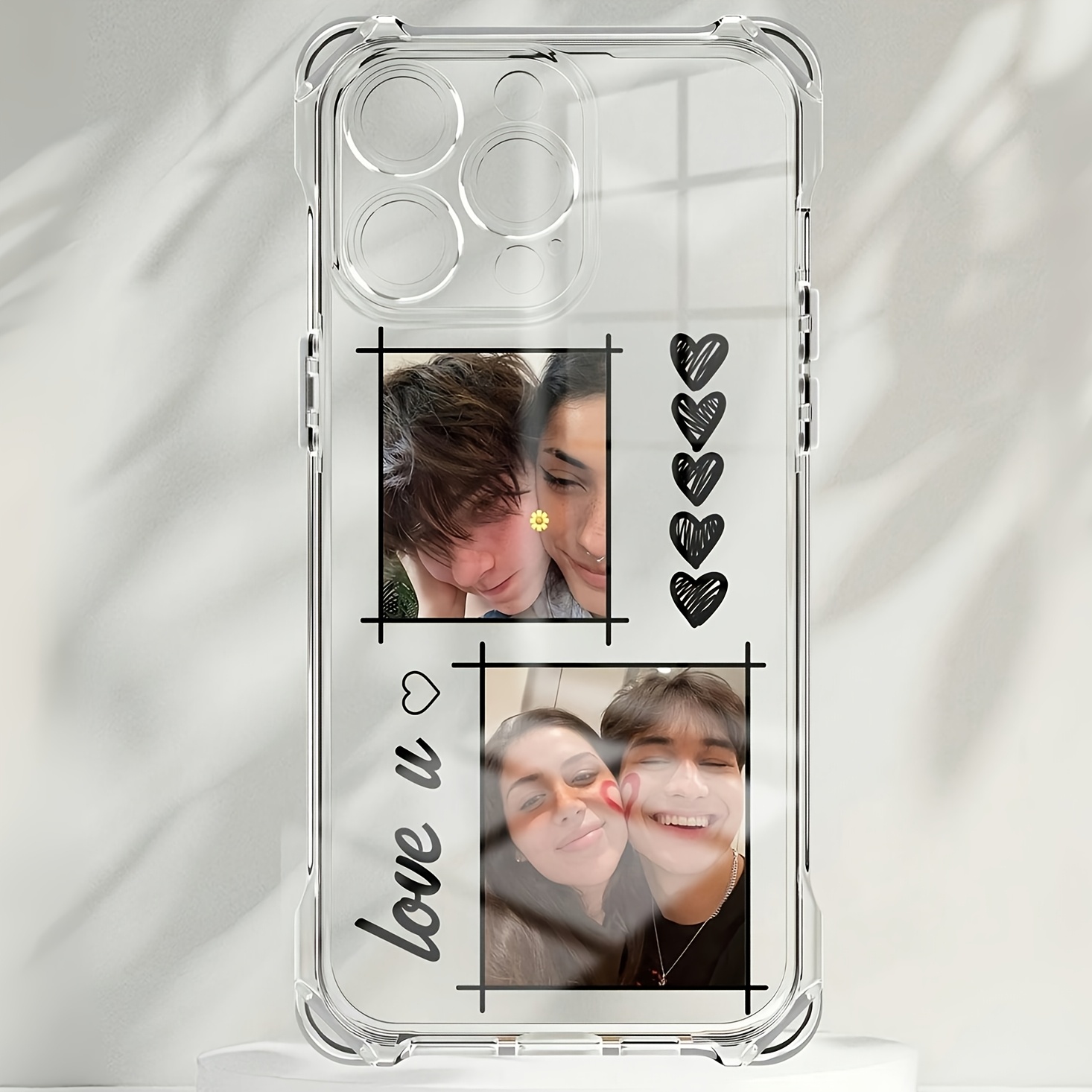 TEMU Phone Case - Custom Diy Photo Phone Case, -one Customizable Heart-shaped Case, Transparent Anti-drop Scratch-resistant Anti-fingerprint Tpu Full