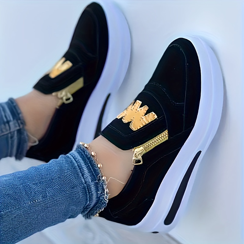 Women's Sneakers Slip-on Casual Shoes With Zipper, Women Shoes
