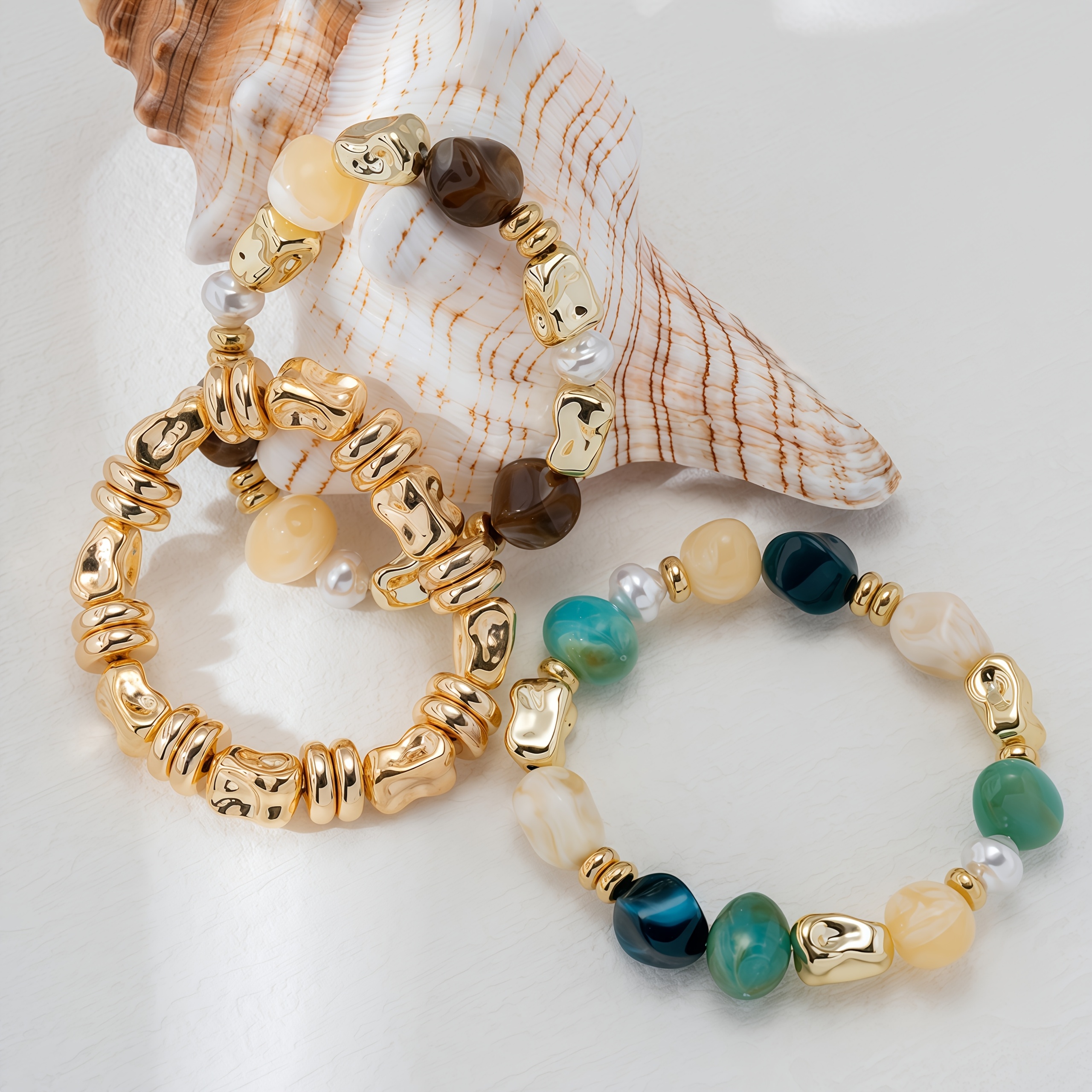 3pc Daily Versatile Beaded Elastic Bracelet Set