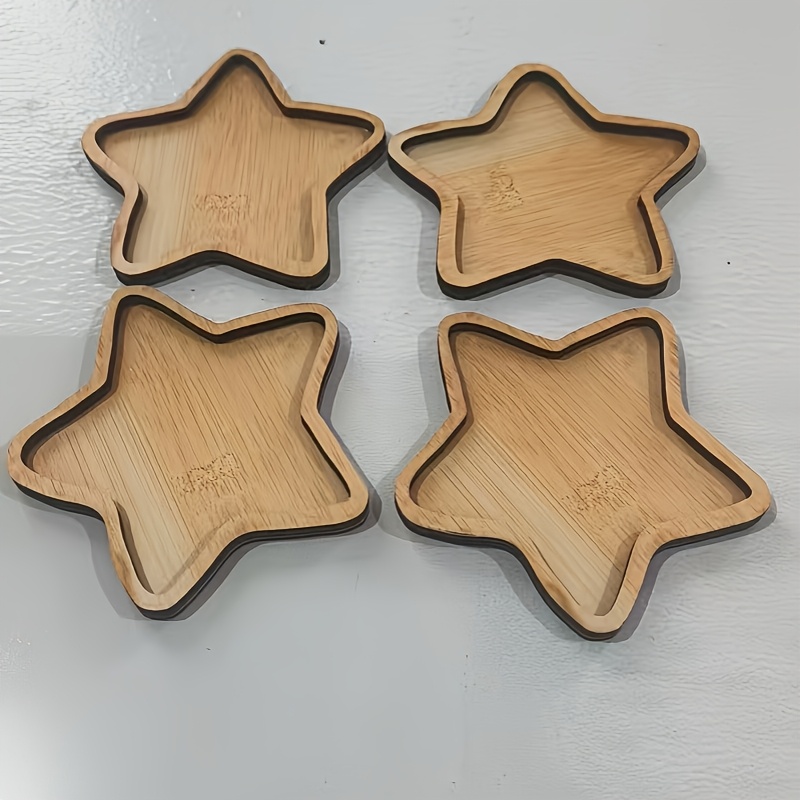 Image of 2d Flat A Set Of 4pcs Handmade Crafts, Including Wooden Coasters And Trays With Hollow Bases, Suitable For Uses Such As Handmade Crafts, Coasters, Candles, Home Decoration, And Handmade Star Designs