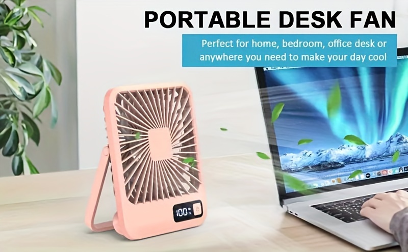   portable desk fan 6 5 inch foldable 180 adjustable personal table fan with 1800mah battery 5   usb rechargeable high velocity air circulator for home office outdoor use plastic with polished finish button control details 0