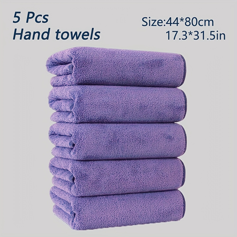 TEMU 5pcs Hand Towels, Large Size 44 X 80cm / 17.3 X 31.5in, Thickened Solid Color Coral Velvet Towels, Microfiber, Multiple Colors, Absorbent,