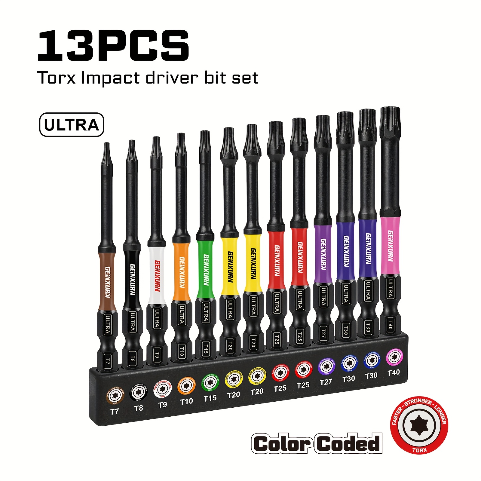 13pcs Socket Impact Screwdriver Set, 75mm T7-t8-t9-t10-t15-t20-t25-t27-t30-t40