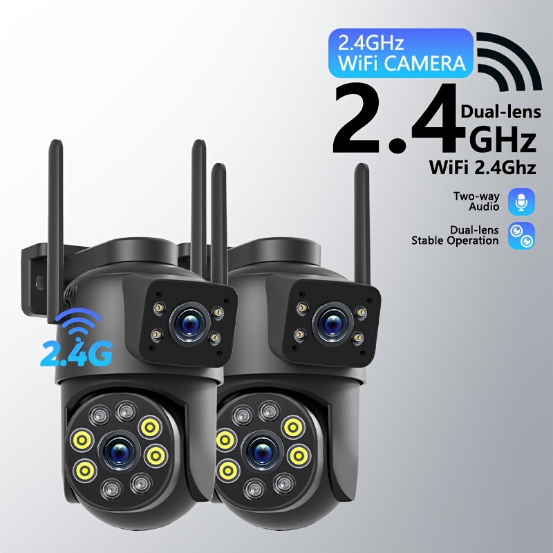 2pcs 1920p Security Camera With Dual Lenses, A 355° Ptz View, Ai Human Detection, Color Night Vision, Compatible With 2.4g Wifi, Features Auto Tracking And Application