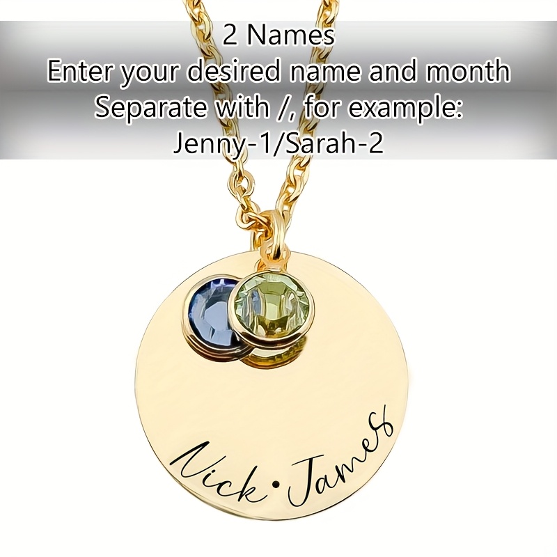 TEMU Colgante de moda para damas con ingleses personalizados 1-3 y piedra natal, collar de acero inoxidable chapado en oro de con personalizada,