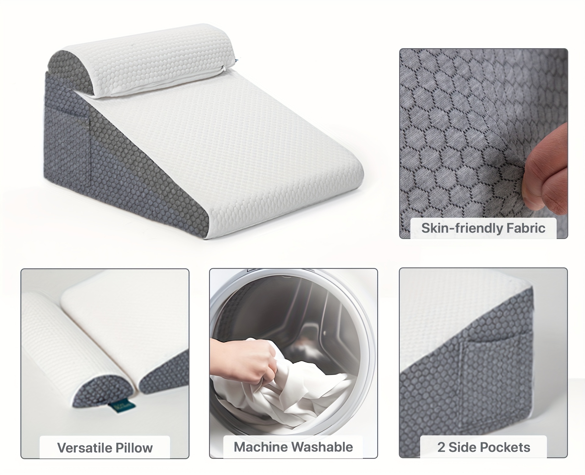 Almohada Cuña Ergonómica - Soporte Para Espalda Y Cuello, 50x50x26 Cm, Funda Lavable