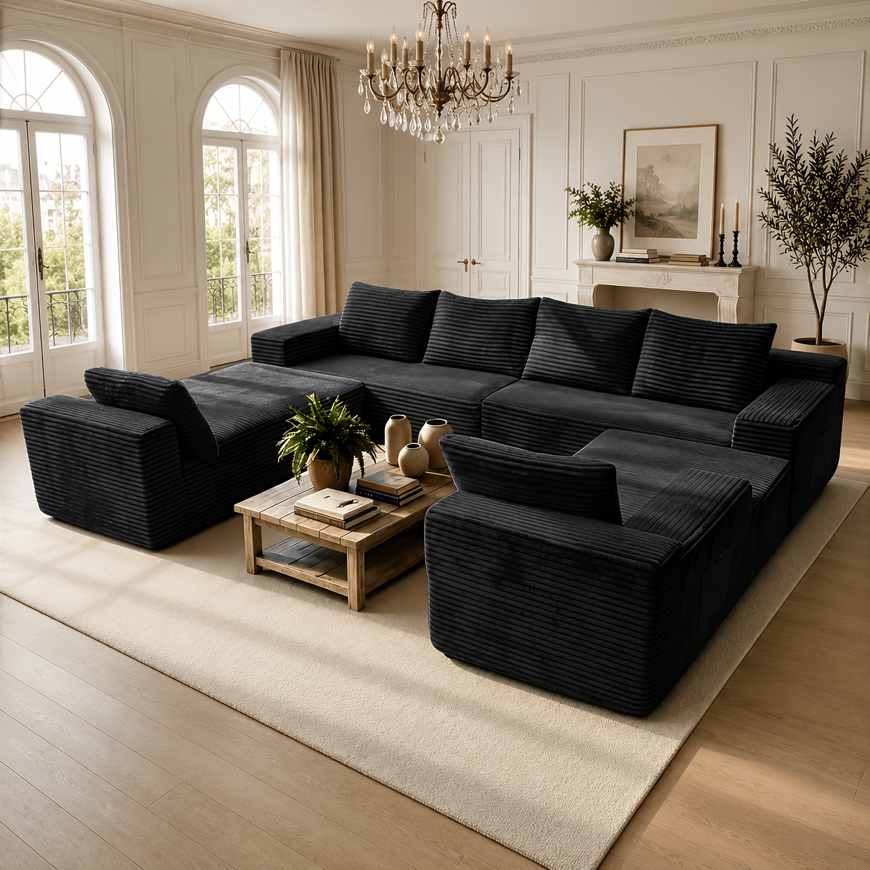 TEMU 121.2" Oversized U-shaped Corduroy Cloud Couch, 8-seater Modular Sectional Sofa With Double Chaise, Boneless Deep Seat Convertible Couch,
