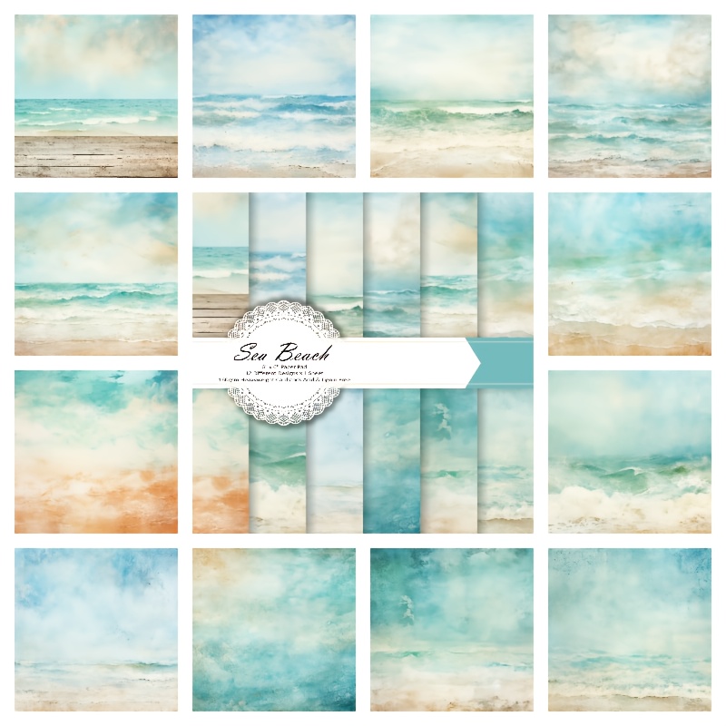 Image of 12 Sheets 6"x6" Paper, Light Lake Beach Material Paper Colorful Decorative Gift Scrapbooking Supplies Kit Aesthetic Decorative Gift Wrapping Album Paper Craft Supplies, Background Paper Pad