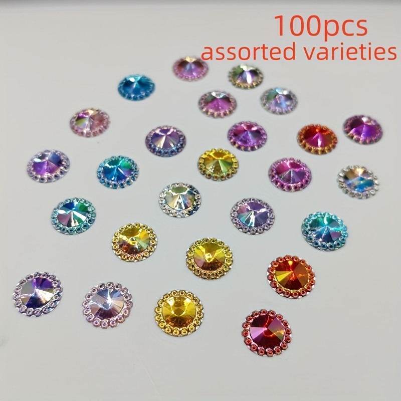 

100pcs Acrylic Rhinestone Embellishments - Flatback Ab Color, Jewel-tone Assortment For Diy Crafts, Hair Clips, Clothing, Phone Case Decoration - Craft Supplies Jewelry Making Accessories