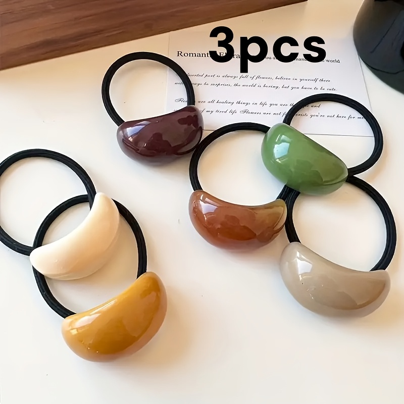 3pcs Women French-inspired Hair Ties, High Elasticity Plastic Ponytail Holders Random Color
