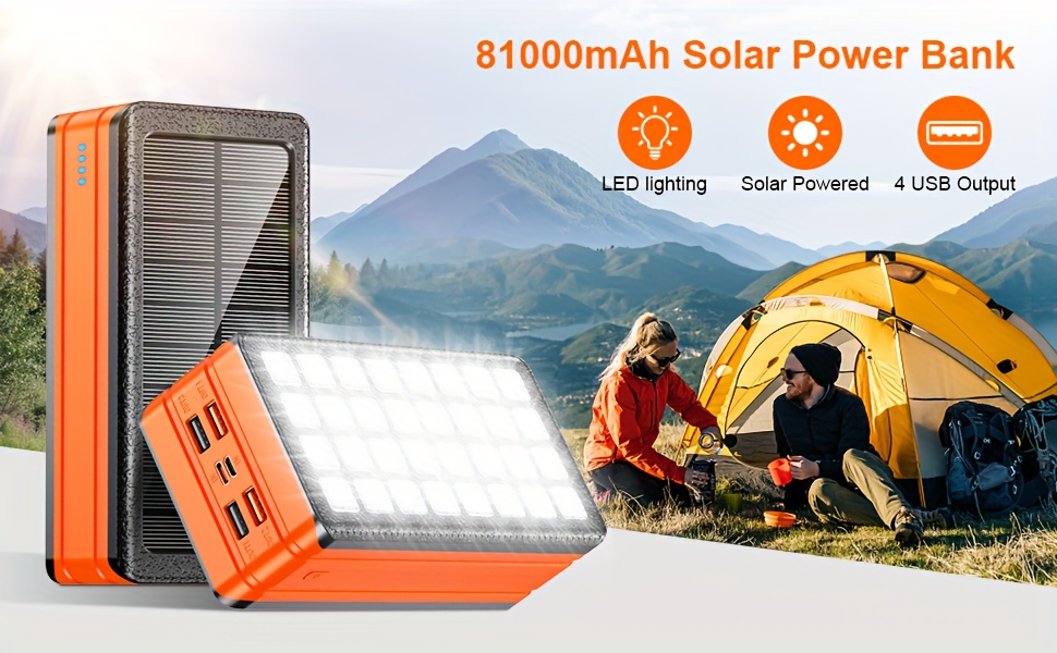 81000mah solar power bank with 32 led camping light, 30w super fast charging, 2-in-1 portable solar generator & power bank, 5-device charging, usb-c/pd/  input/output, 36v low voltage, 32 led flashlight, compact & lightweight for camping, travel, emergency backup power, mountain climbing, wilderness survival,  , solar-powered charging,  , solar power generator Product details 0