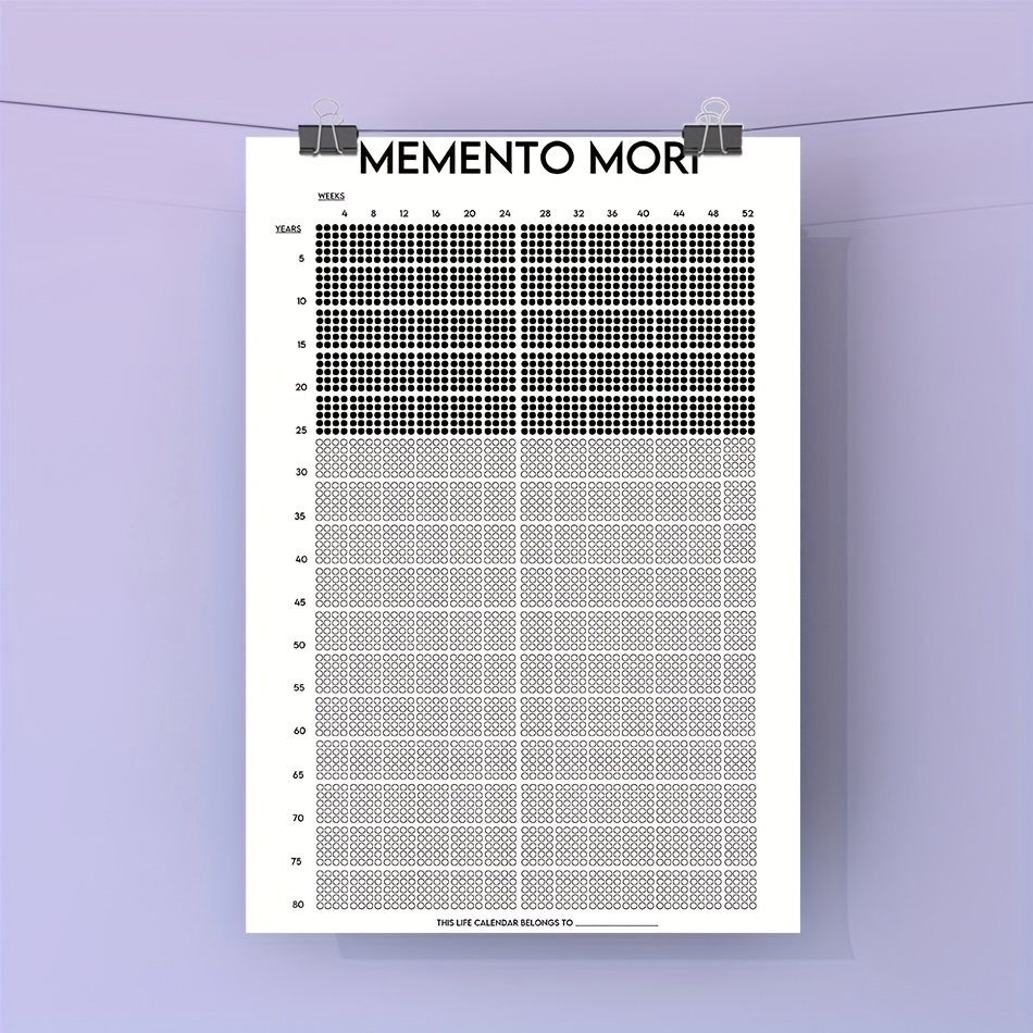 TEMU Life Calendar & Wall Art - Weekly Countdown Chart From /death Date - Minimalist Time Tracking Poster For Awareness, Self-improvement - Unframed