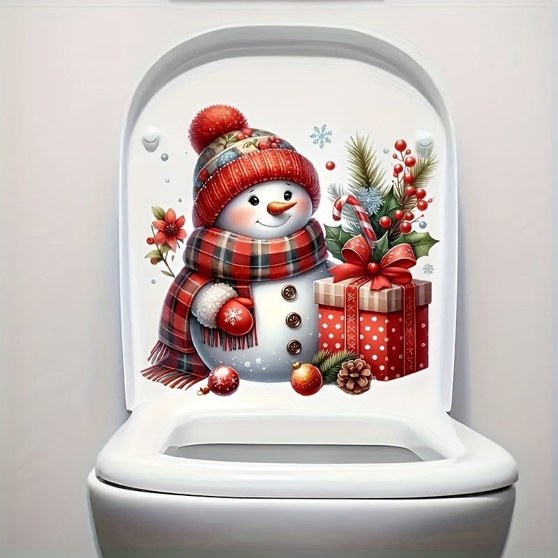 TEMU 1 pièce Autocollant de toilette autoadhésif de neige de Noël de dessin animé, Amovible, Parfait pour la décoration de Noël de , de bain et des