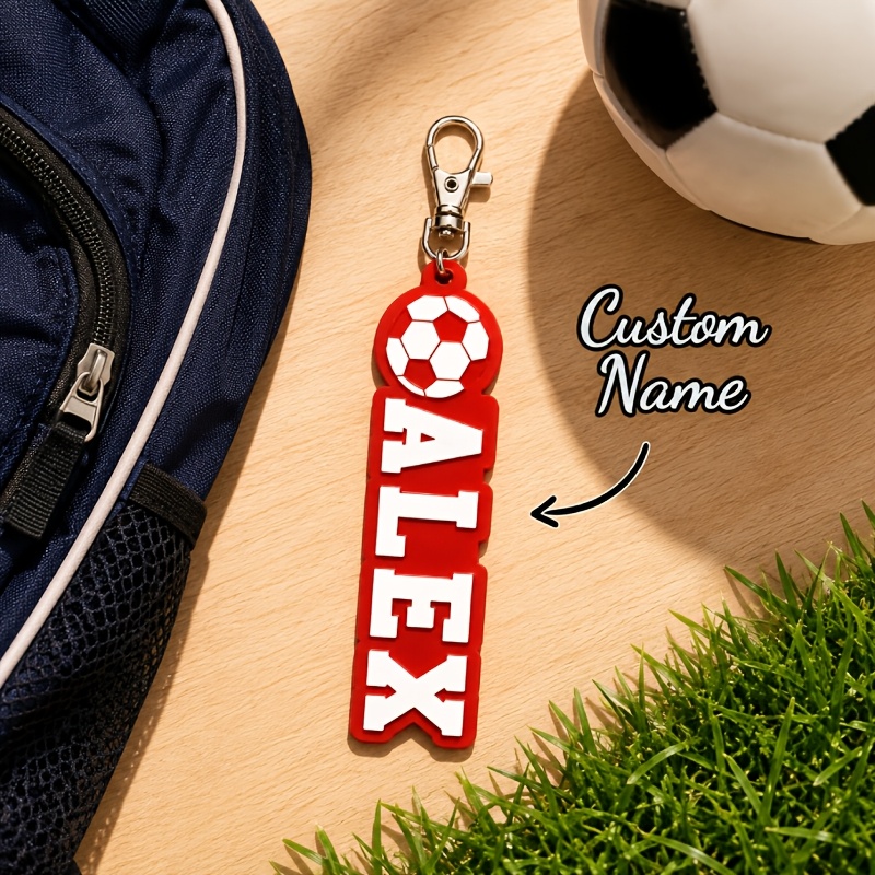 TEMU [customized] 1pc Personalized Soccer Name Keychain Sports Football Charm Acrylic Tag Backpack Charm Zipper Accessory Bags Lunch Box Back To