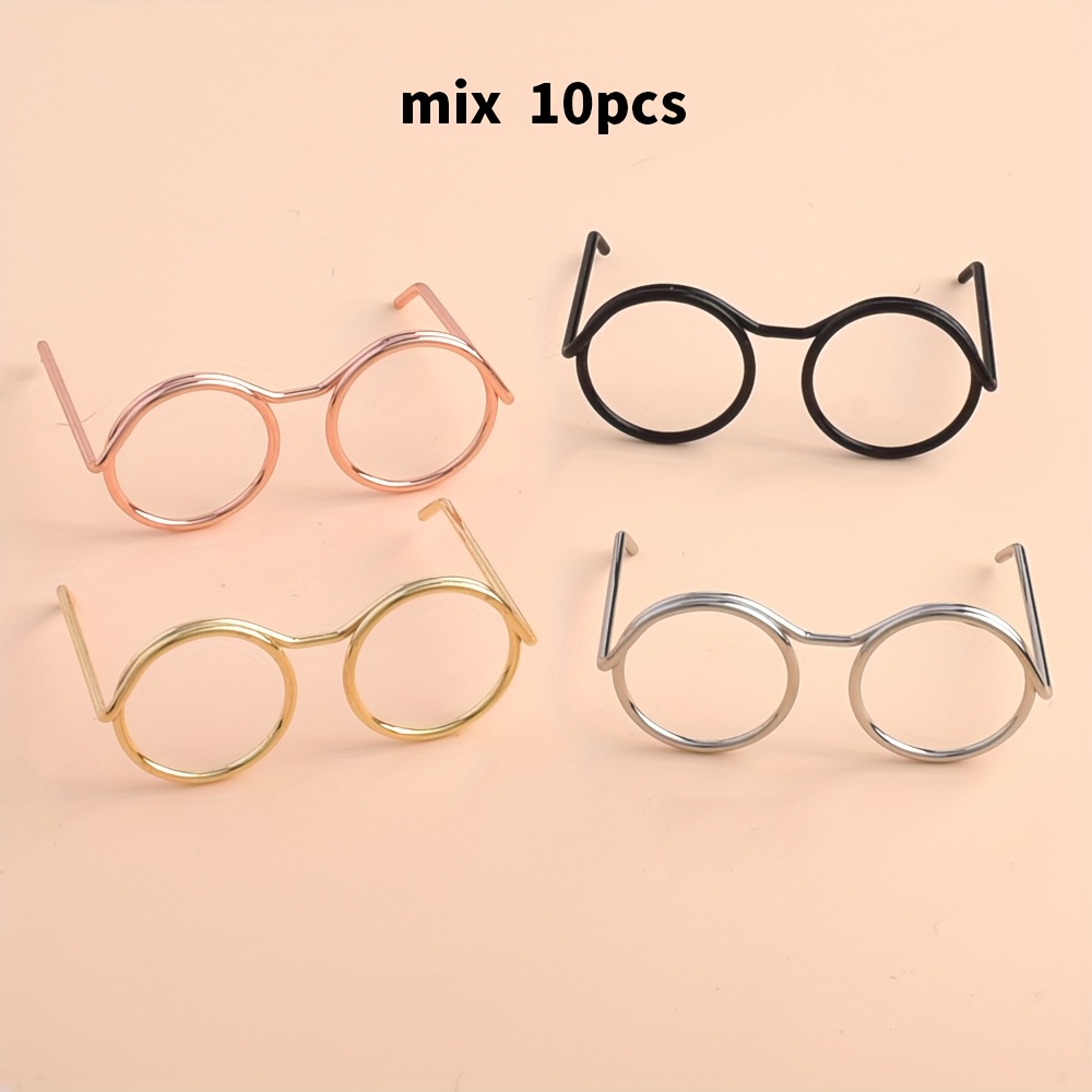 Image of 10pcs, Mini Steel Wire Material Round Glasses Random, Glasses Additions Set, Cute Miniature Landscape Art Decoration, Room Decoration, Random Color