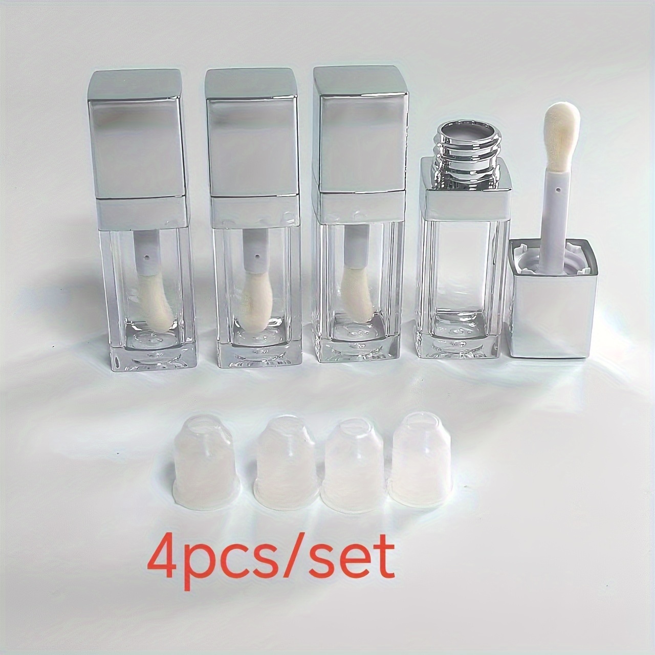 

Ly Mystery 4-piece Set Refillable Lip Gloss Tubes, 10ml Square Silver Cap Plastic Containers, Unscented Empty Lip Oil Bottles With Large Wand Applicator