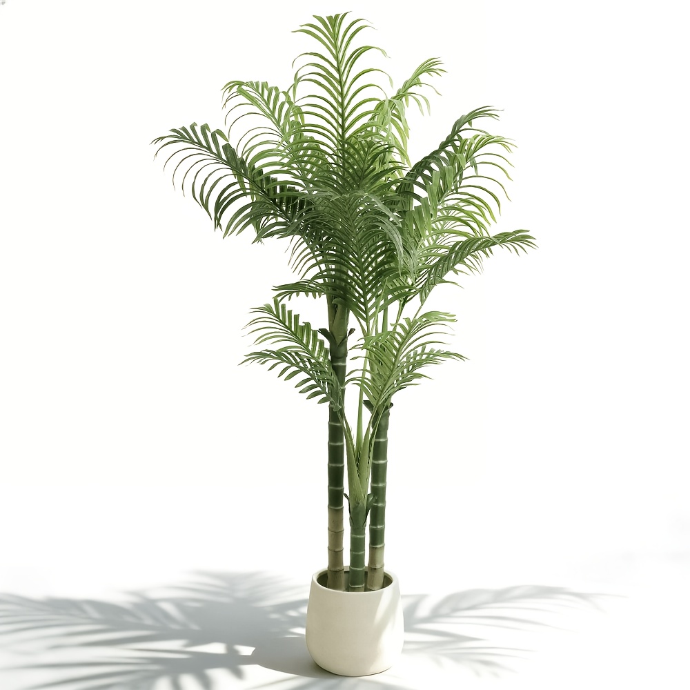 Image of Artificial Palm Tree With White Pot, Large Fake Plants Palm Tree Plastic Tall Pot For Indoor Outdoor Home Office Living Room Garden Decor