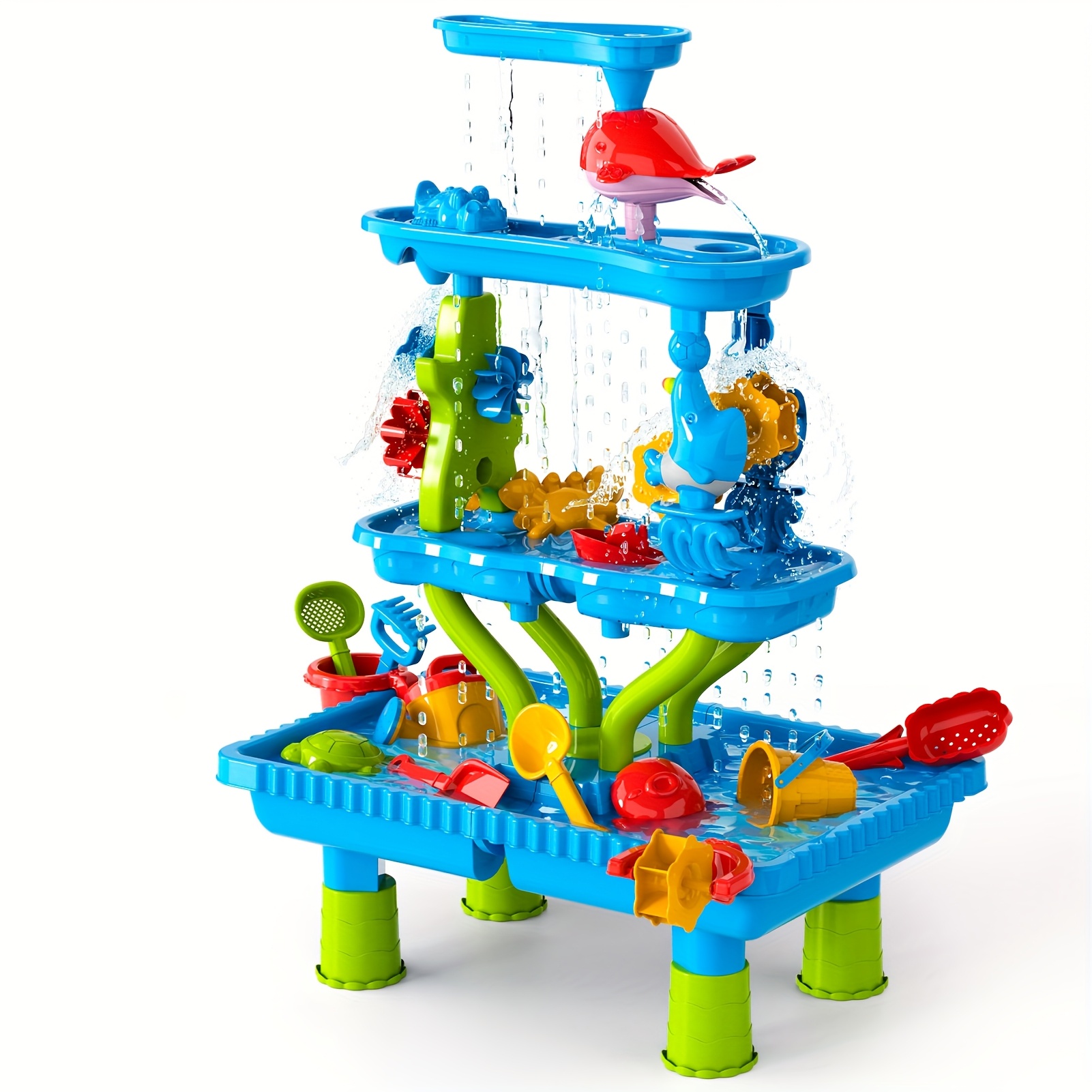 Image of 4-tier Multifunctional Kids' Sand & Water Play Table, Table, Summer Beach, Pool Toys, Suitable For Boys And Girls Birthday Gifts (accessory Colors May )