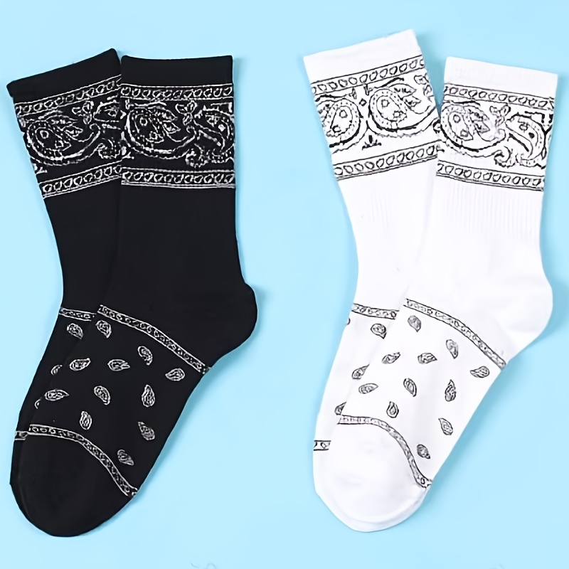 TEMU 2-pair Unisex Bamboo Fiber Fashionable And Comfortable Mid-calf Street-style Socks For , Men's Socks