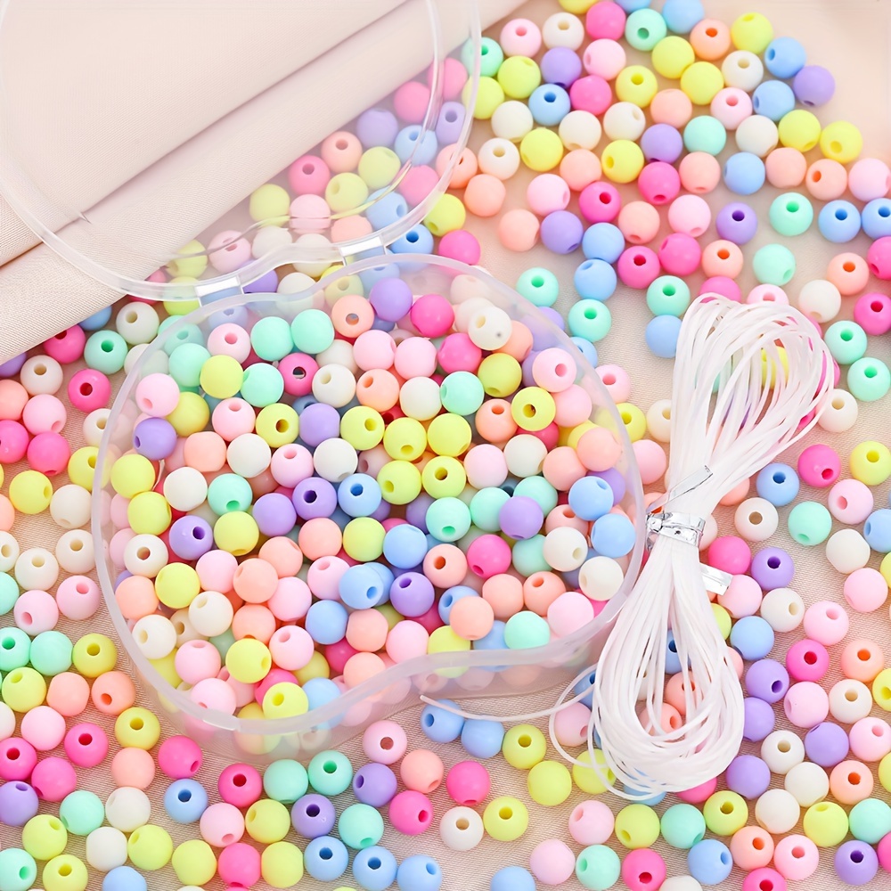 

280pcs Macaron Color Acrylic Beads With Thread, Round Straight Hole Making Supplies For Bracelets, Necklaces, Earrings, Phone Chains, Keychains, And Bag Charms