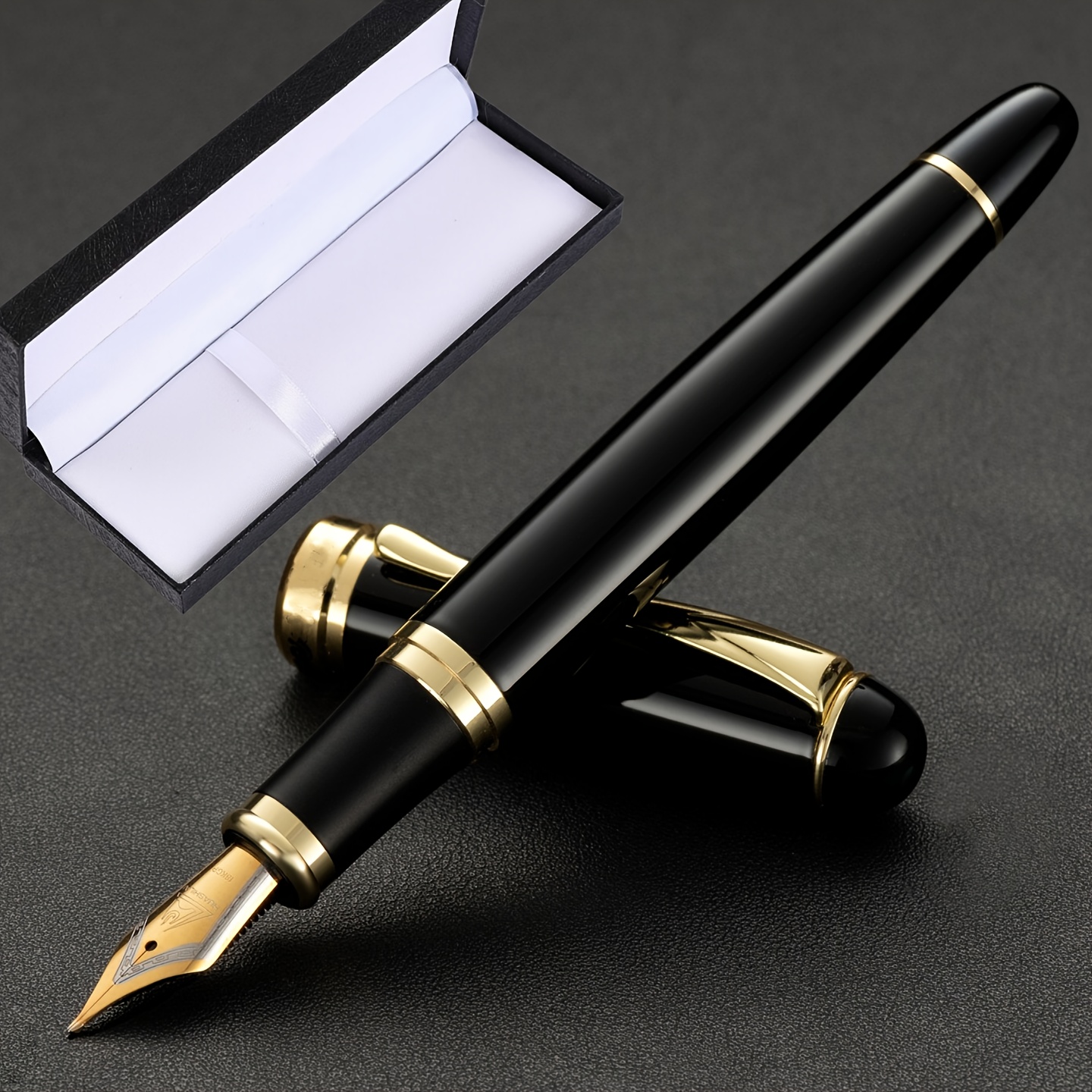 TEMU 1 Penna Stilografica in Metallo, 1 Scatola Regalo, Finitura Elettroplaccata, Penna Stilografica Premium per Ufficio, Design Vintage Elegante,