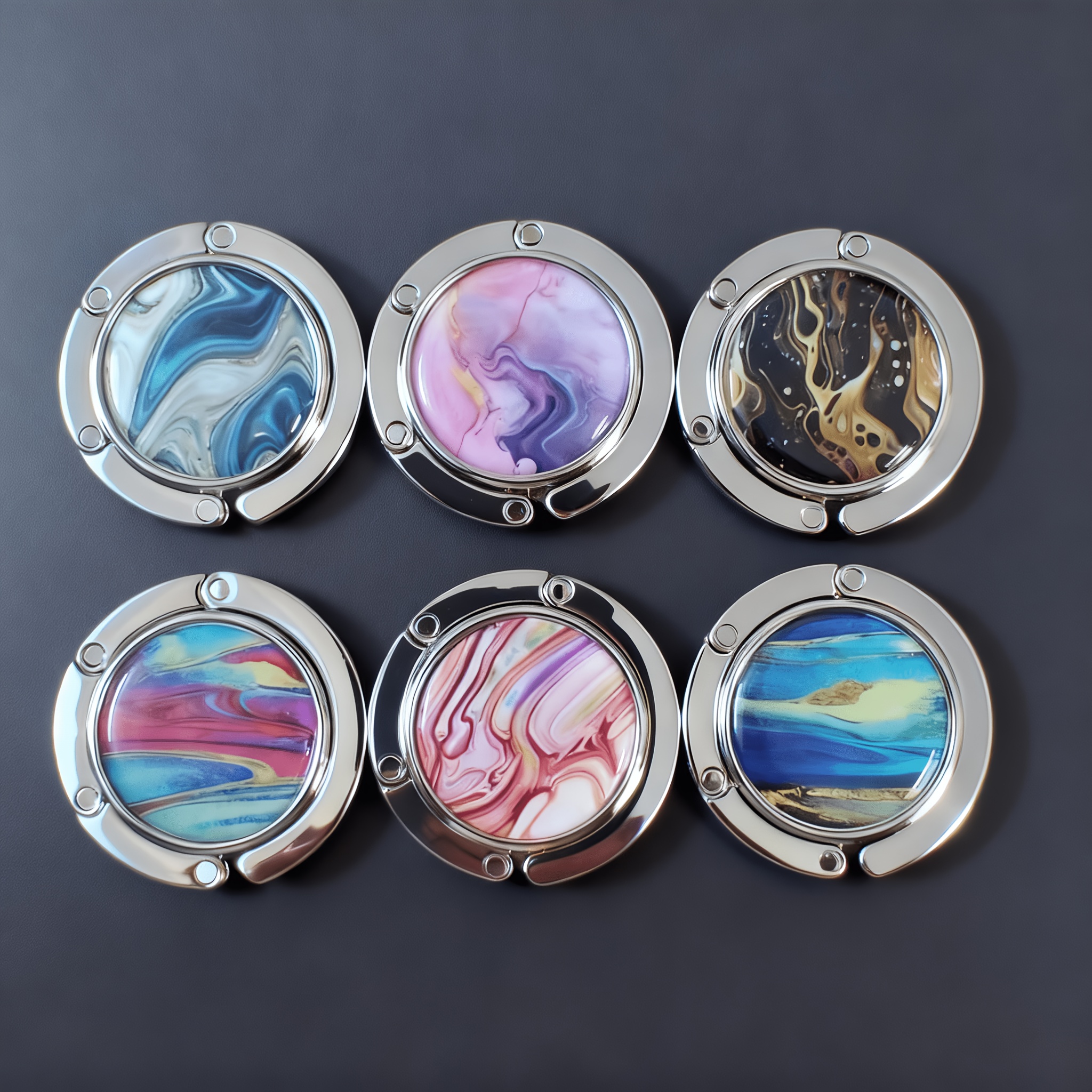 Portable Bag Hook with Colorful Flowing Sand Patterns
