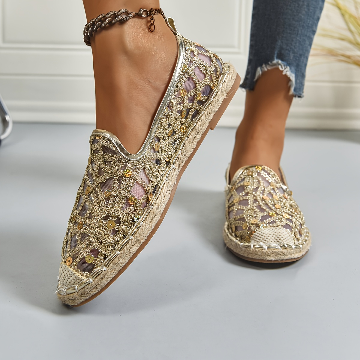 womens fishermans shoes a hollow golden spider web design - Temu Mauritius