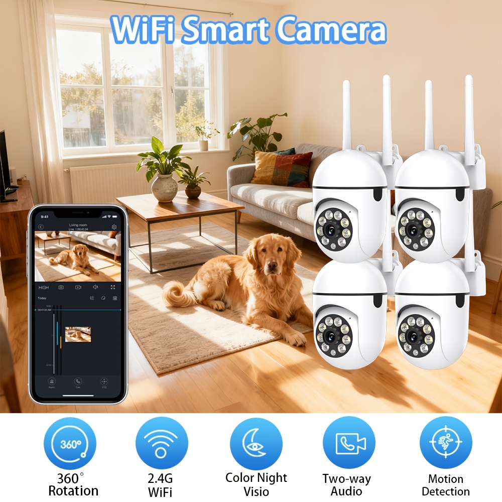 Image of 4pcs 360° Camera, 2.4g Wifi, Color Night Vision, Audio, Motion Detection For Home Pet Monitoring