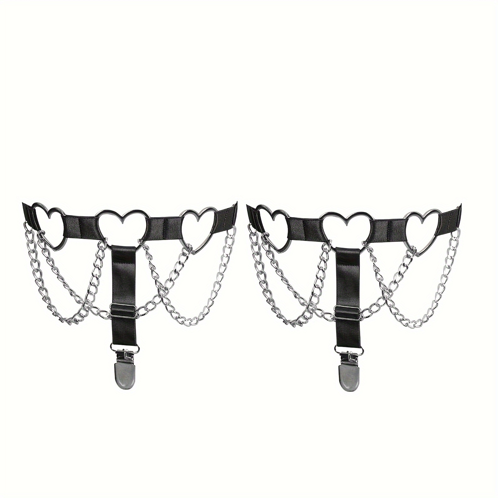 

2pcs Plus Size Adjustable Heart-shaped Thigh Garter Punk Leather Garter Belts Leg Garter With Chains Body Accessories