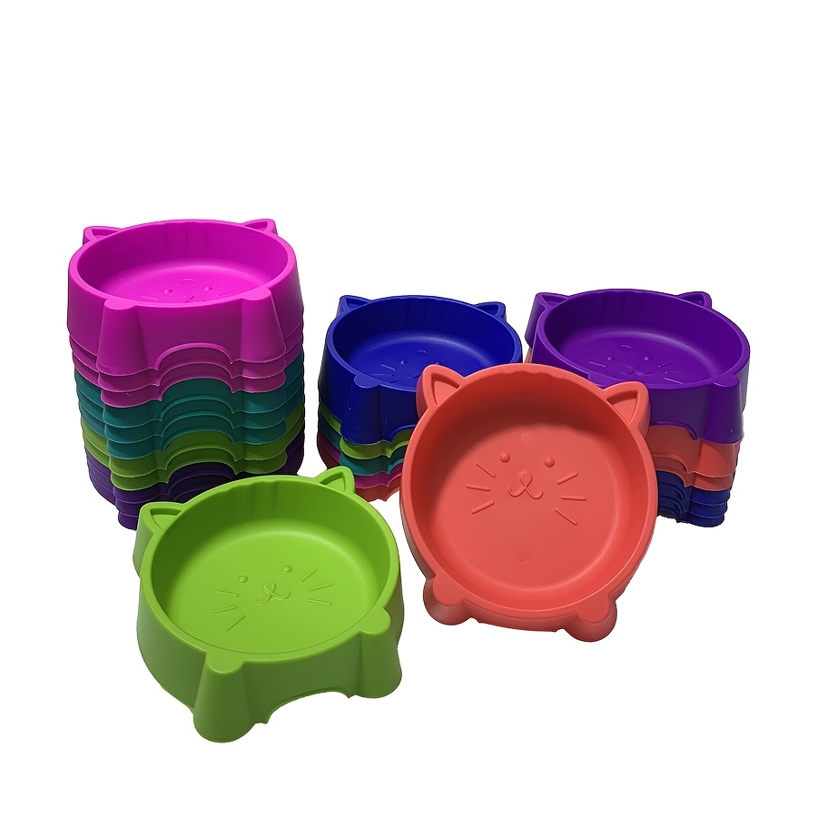 6pcs Colorful Cat Bowls - Durable Plastic, Easy-to-Clean Small Pet Food & Water Dishes with Playful Cat Face Design - Perfect for Indoor/Outdoor Cats & Puppy Birthday Parties, Assorted Color
