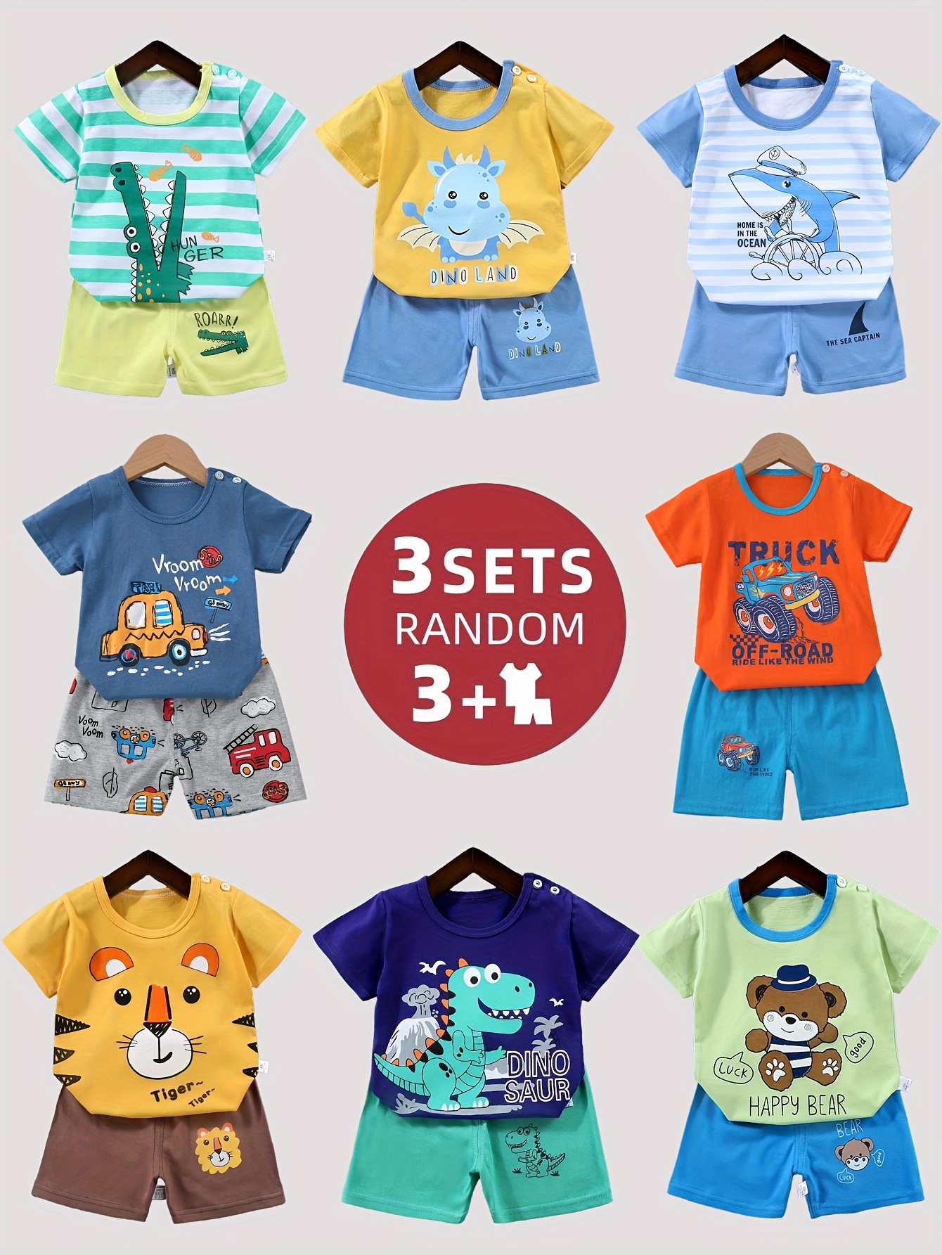3  a nasumičnih odjevnih kombinacija! šareni   kratkih hlača i majice kratkih rukava za bebe,   casual stil, za van