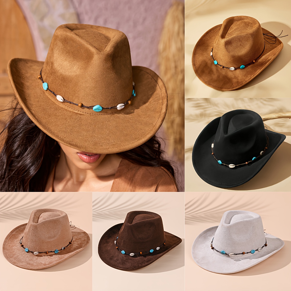 western cowgirl hat adjustable chin strap genuine suede wide  display picture 1