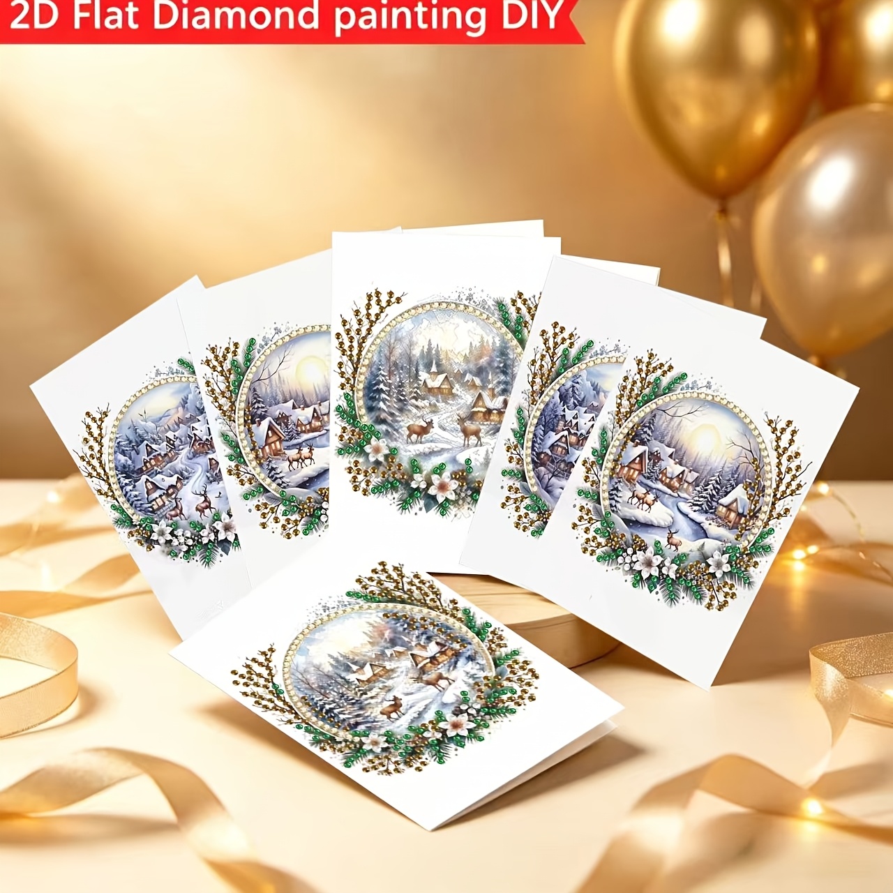 TEMU 6pcs 2d Flat Winter Diamond Painting Greeting Cards - Merry Christmas Design. Round Irregular Diamond Painting Card Handmade Set Includes 6pcs