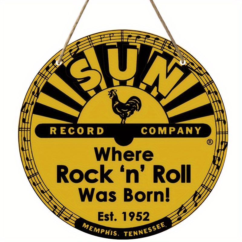 

1pc Vintage Vinyl Round Wooden Sign, "rock 'n' Roll Birthplace" Decorative Plaque, Rustic Wall Art For Home, Bar, Cafe, Garage Decor With Rope For Easy Hanging, 20cm/8inch