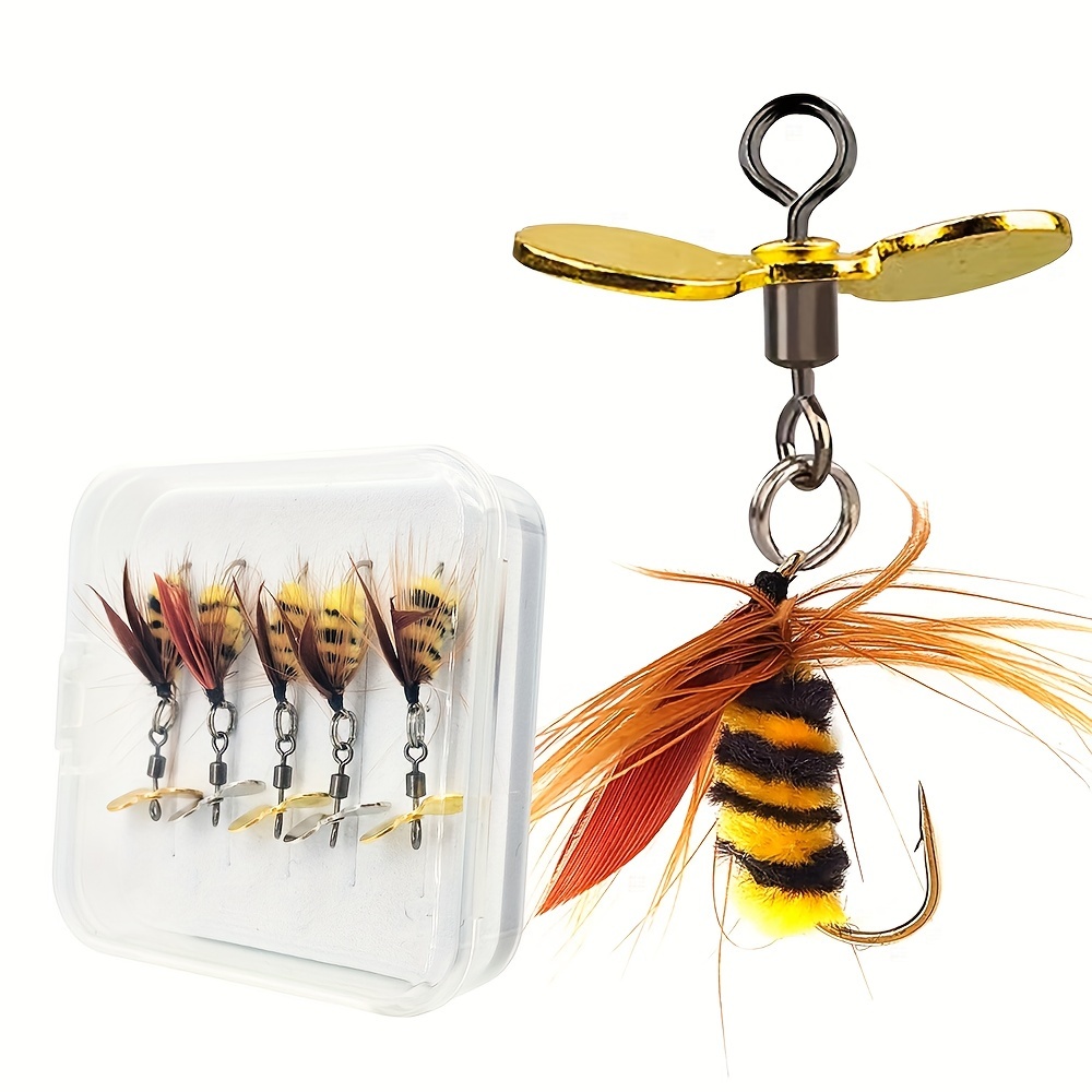 

5-pack Bionic Fly Fishing Lures, Carbon & Dragonfly Design With Rotating , Foam For Trout & Bass, Color Fly Fishing Baits