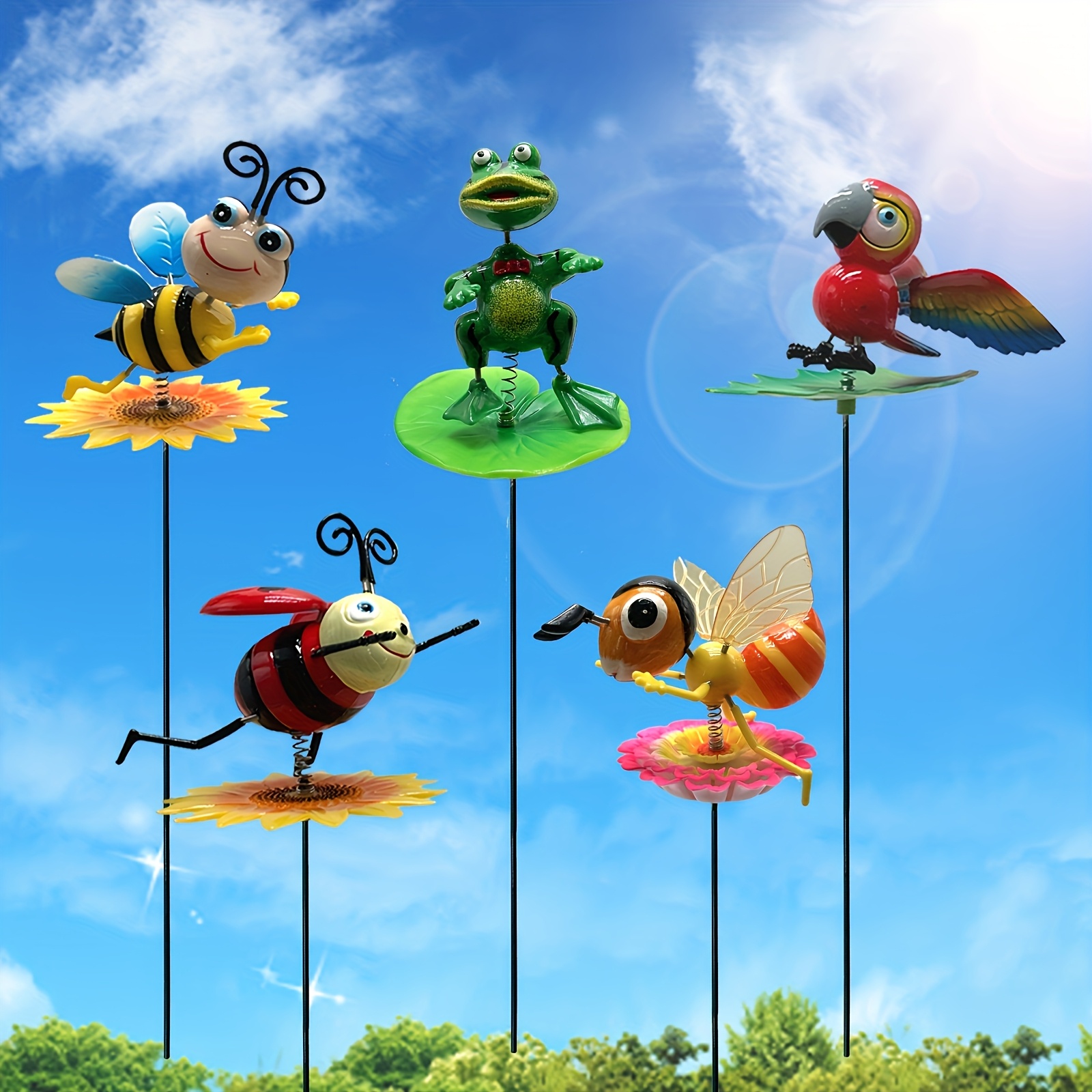 E-shop HapiLifes 5 Stück bunte Insekten-Dekogartenstecker, Frühlingsdesign schwingt sich im Wind, wetterfest, einfach zu installieren, für Gärten,