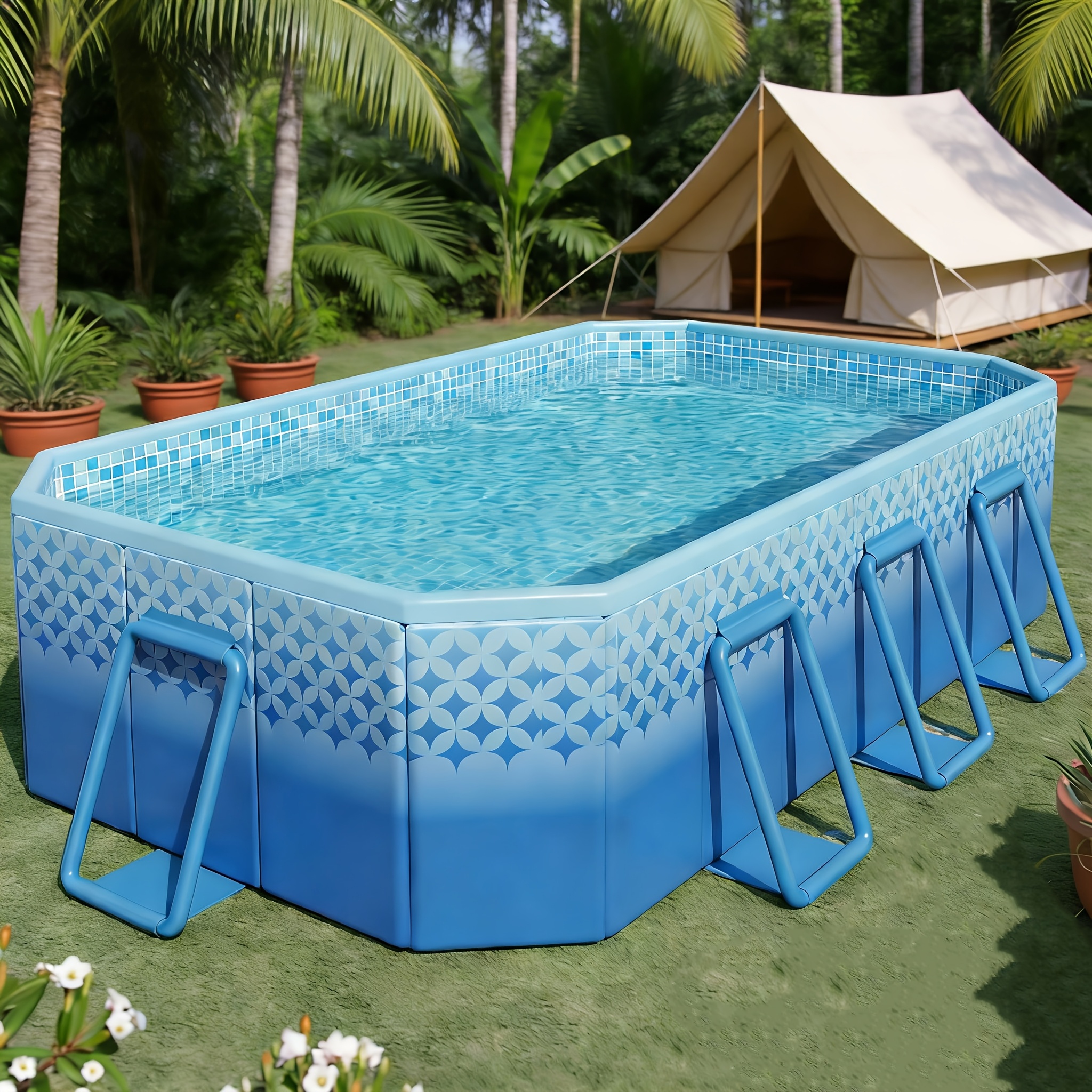 Large Capacity Adult Pool, Sturdy Non-Inflatable Frame Pool for Outdoor Parties