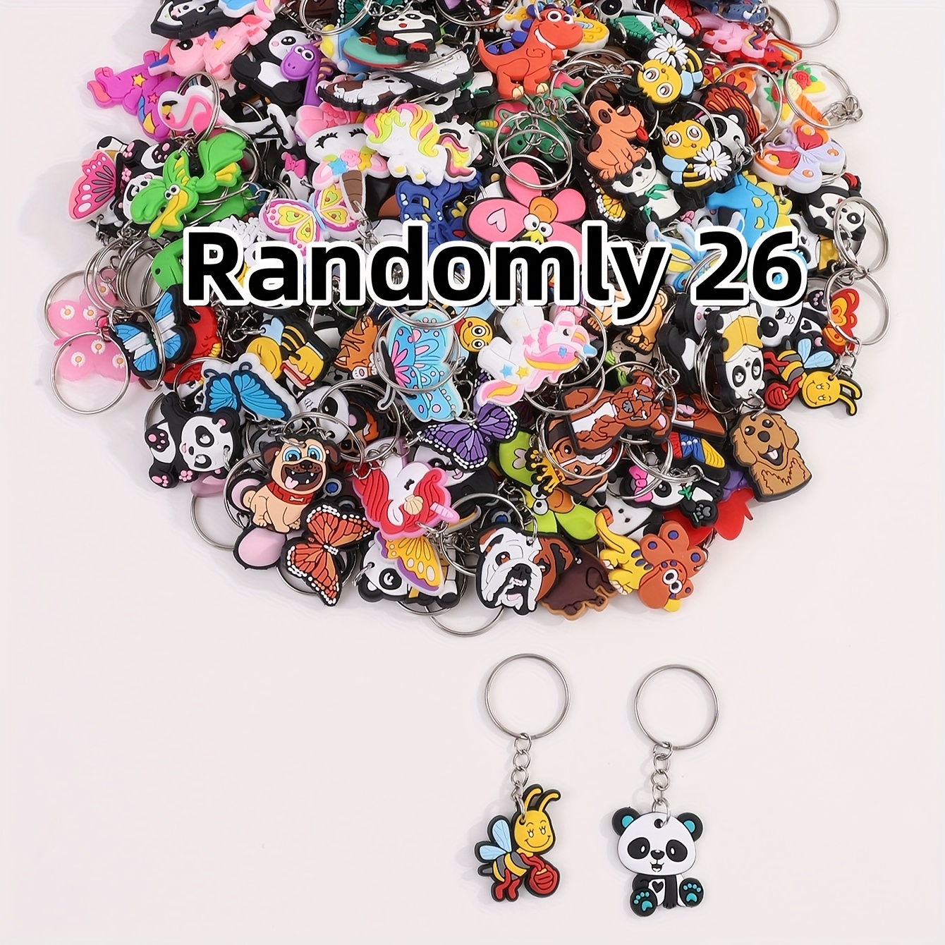 TEMU -border Diy Random Dinosaur Keychain Mixed Panda Pvc Keychain Anime Keychain Women's Bag Key Accessory Irregular Cartoon Anime Random Style Flat