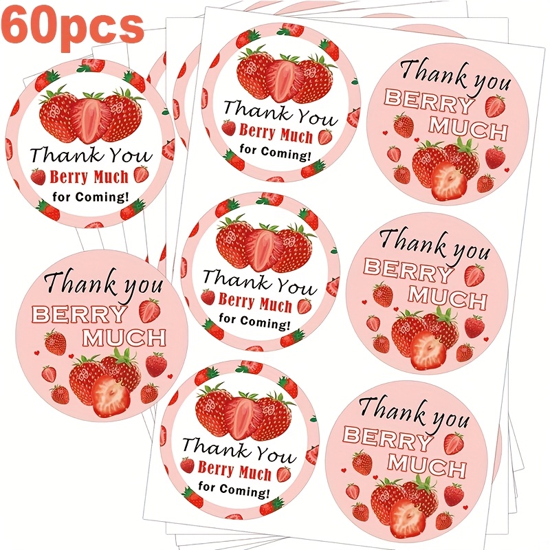 TEMU 60pcs/pack, Strawberry "thank You For Coming" Stickers, 2-inch "thank You For Celebrating With Us" Gift Label Stickers For Birthday Parties And Kids' Showers